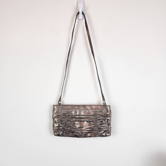 Michael Kors Gray Ruched Distressed Leather Envelope Cross Body Shoulder Bag - Picture 10 of 10